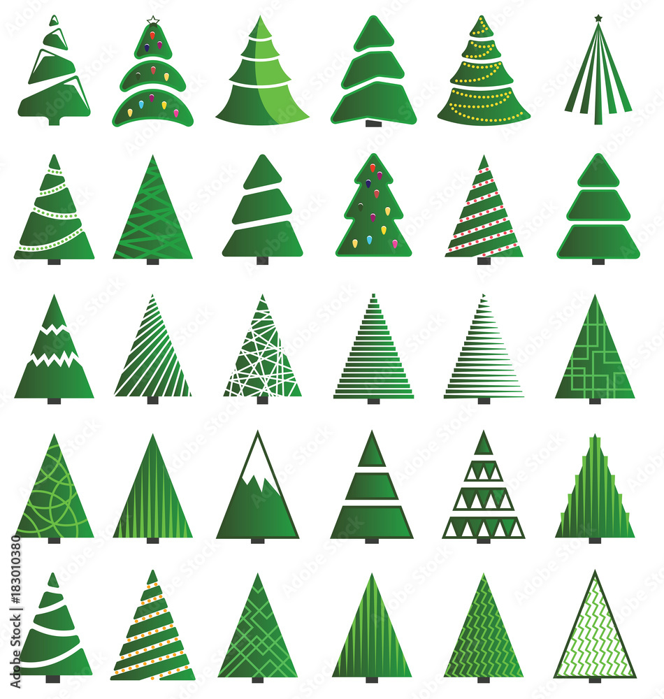 Obraz premium Green Christmas Tree Icon set