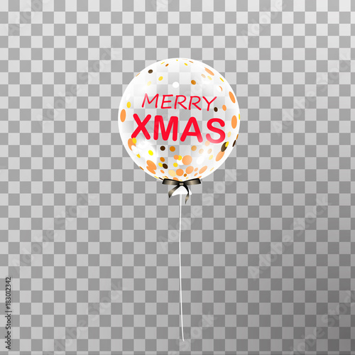 Merry xmas. Christmas white transparent helium balloon isolated in the air. Party decorations for celebration. Shine transparent balloon. vector