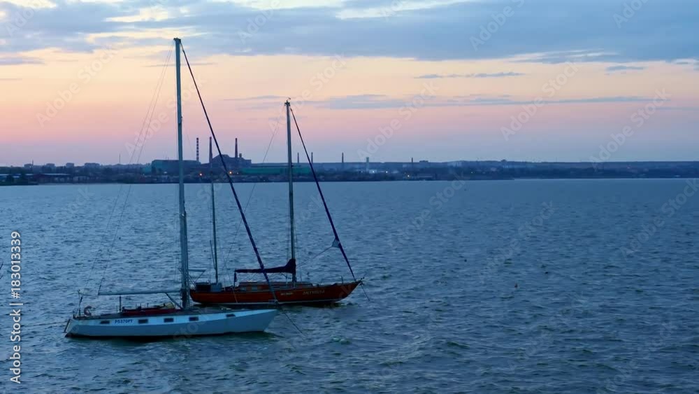 Yacht drifting in the ocean Bay Yacht drifting in the ocean Bay