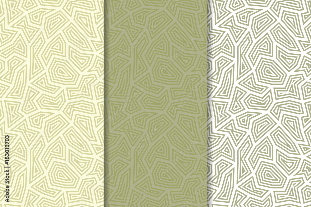 Fototapeta Polygonal seamless patterns. Olive green set of geometric backgrounds