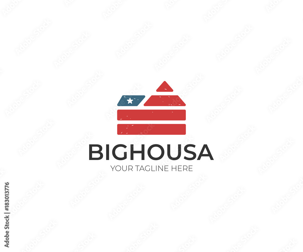 American House Logo Template. USA Property Vector Design. Home Illustration