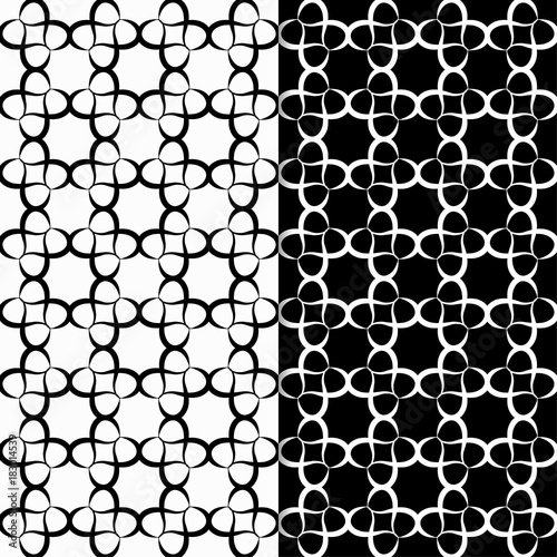 Abstract geometric backgrounds. Black and white seamless patterns