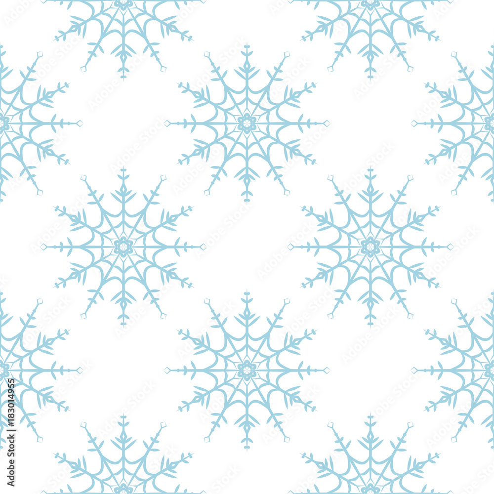 Snowflakes seamless pattern. White and blue background with christmas elements Snowflakes seamless pattern. White and blue background with christmas elements