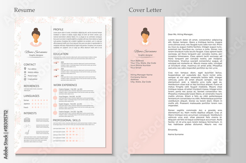 Feminine resume and cover letter with infographic design.
