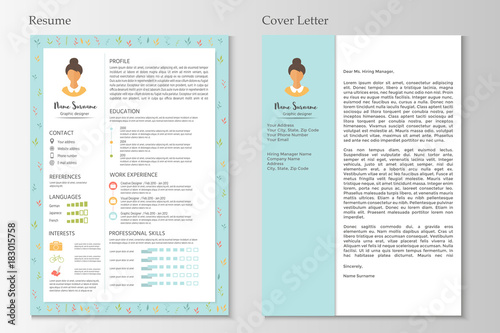 Feminine resume and cover letter with infographic design.