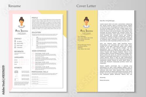 Feminine resume and cover letter with infographic design.
