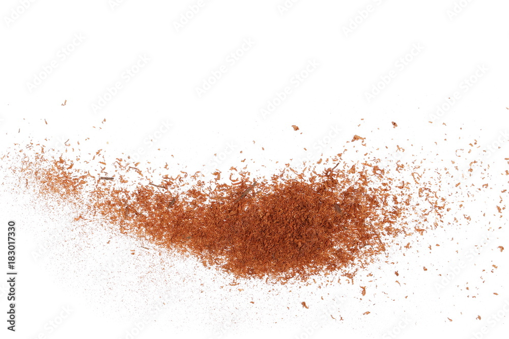 pile cinnamon powder isolated on white background, with top view - obrazy, fototapety, plakaty 
