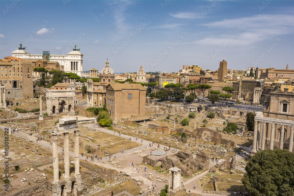 Top view of Roman Forum, Rome Italy