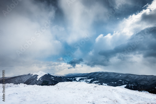 Fototapeta Naklejka Na Ścianę i Meble -  Autumn and winter scenery. Meadows Carynska peak in Bieszczady mountains, Poland