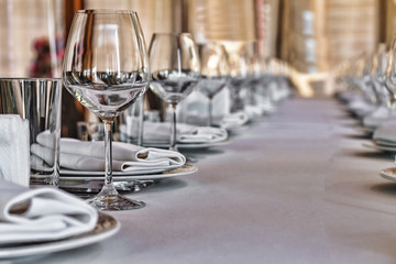 Banquet hall in the restaurant. Concept: Serving. Celebration Anniversary Wedding