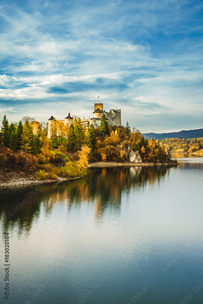 Autumn Czorsztyn castle landscape. Niedzica, Pieniny, Poland