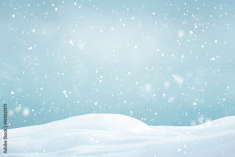 winter background with snowflakes, Christmas background with heavy snowfall, snowflakes in the sky - obrazy, fototapety, plakaty 