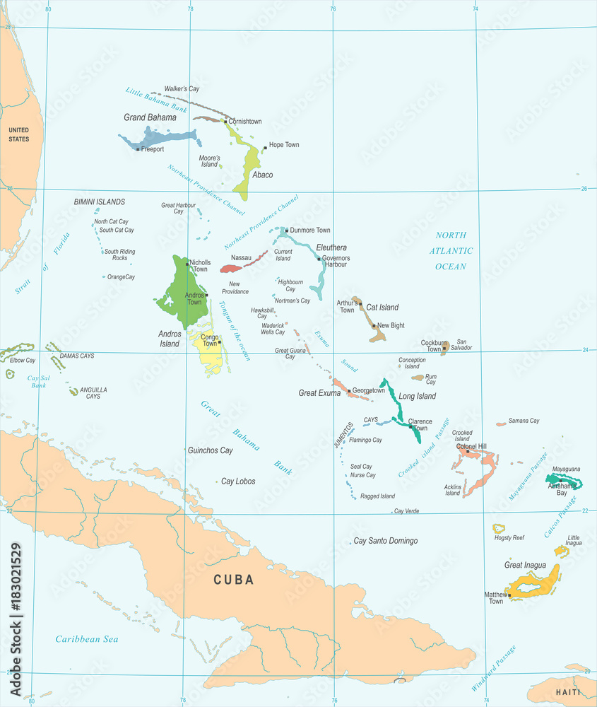 The Bahamas Map - Detailed Vector Illustration