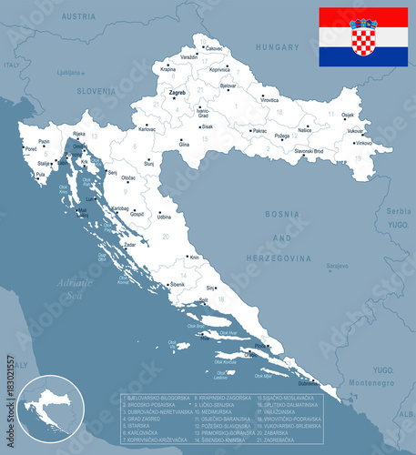 Foto Croatia - map and flag Detailed Vector Illustration