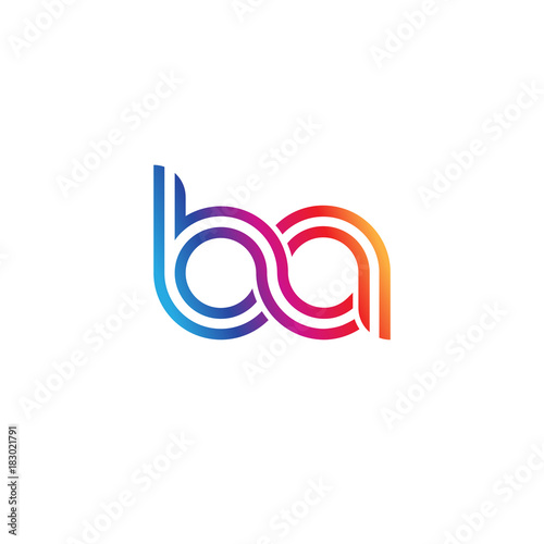 Initial lowercase letter ba, linked outline rounded logo, colorful vibrant gradient color