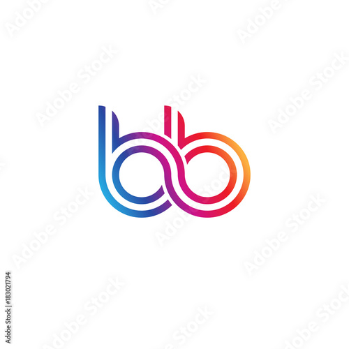 Initial lowercase letter bb, linked outline rounded logo, colorful vibrant gradient color