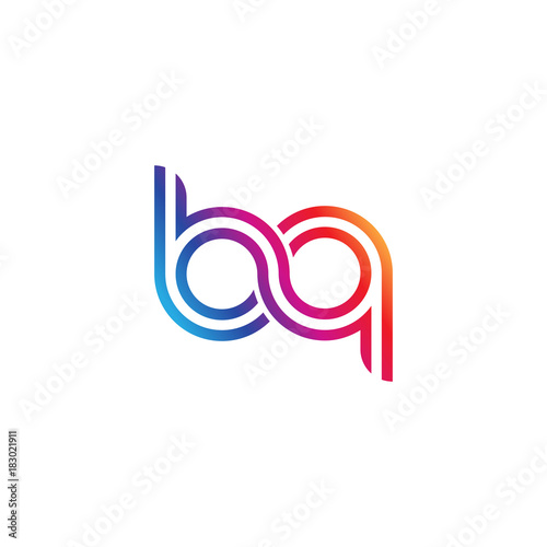Initial lowercase letter bq, linked outline rounded logo, colorful vibrant gradient color