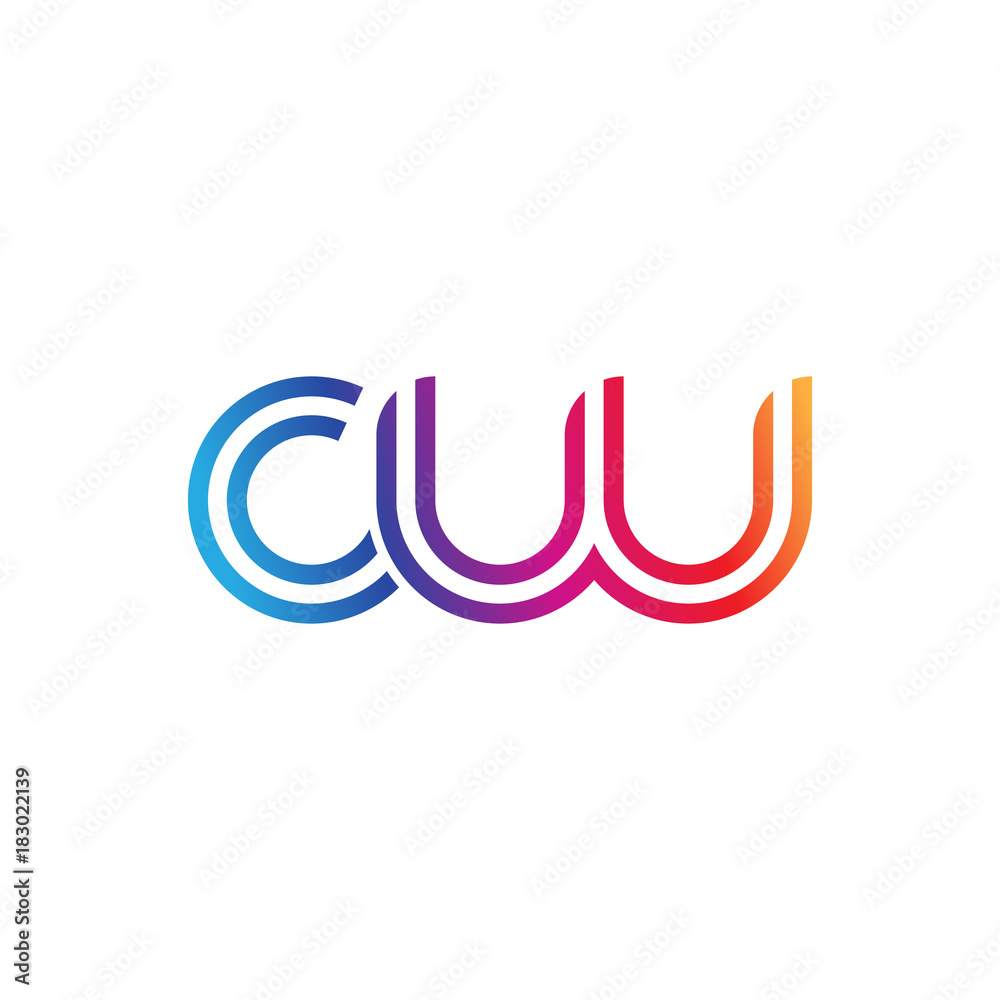 Naklejka premium Initial lowercase letter cw, linked outline rounded logo, colorful vibrant gradient color