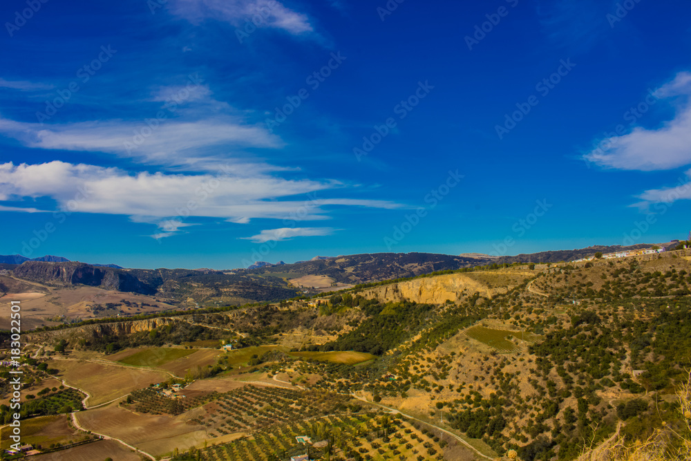 Landscape. View from the observation platforms of the city of Ronda, province of the city of Malaga.