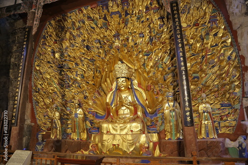 Canvas Print Bodhisattva, Buda de las mil manos, Esculturas Rupestres de Dazu , Monte Baoding