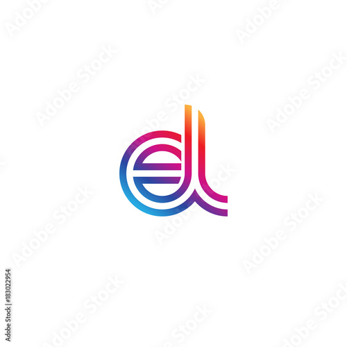 Initial lowercase letter el, linked outline rounded logo, colorful vibrant gradient color