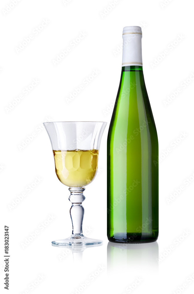 Glass and bottle of white wine, isolated Glass and bottle of white wine, isolated