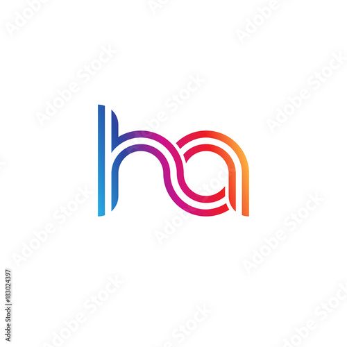 Initial lowercase letter ha, linked outline rounded logo, colorful vibrant gradient color