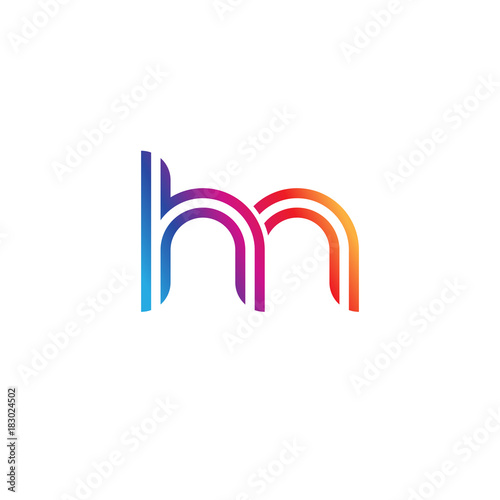 Initial lowercase letter hn, linked outline rounded logo, colorful vibrant gradient color