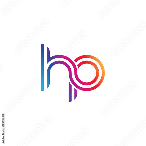 Initial lowercase letter hp, linked outline rounded logo, colorful vibrant gradient color