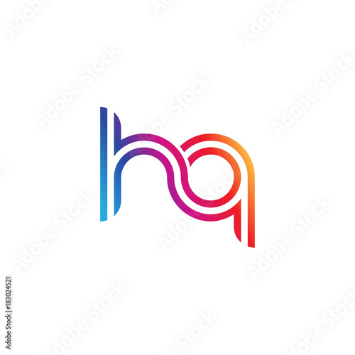 Initial lowercase letter hq, linked outline rounded logo, colorful vibrant gradient color