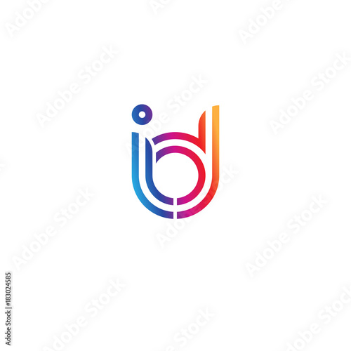 Initial lowercase letter id, linked outline rounded logo, colorful vibrant gradient color