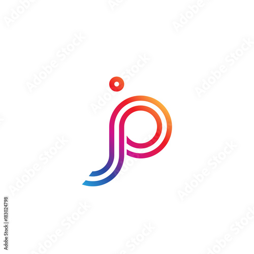 Initial lowercase letter jp, jo, linked outline rounded logo, colorful vibrant gradient color