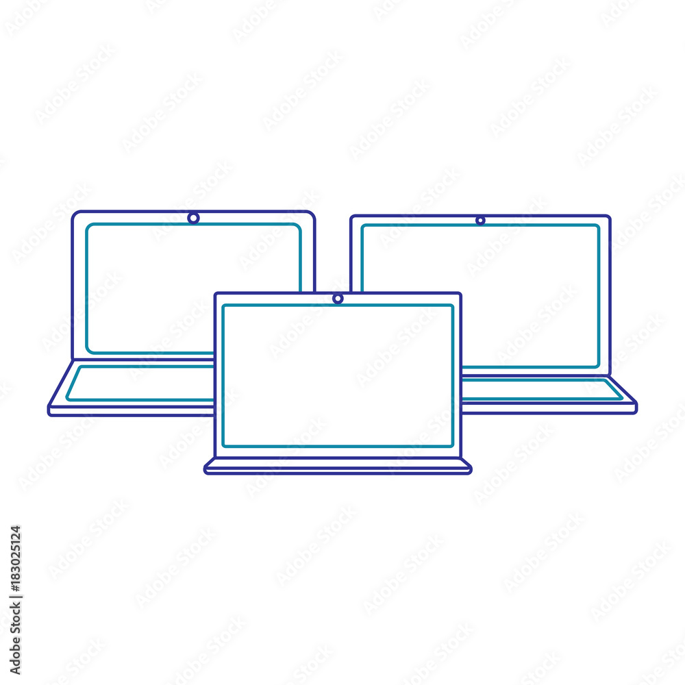 set of laptop technologies digital responsive gadgets blue line