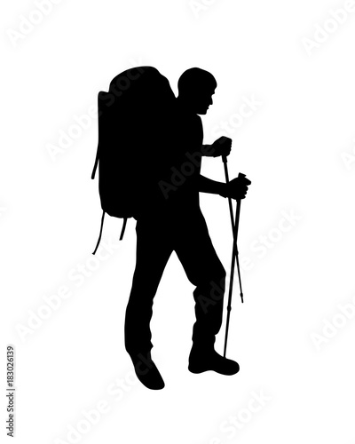Silhouette of traveler. Vector climber