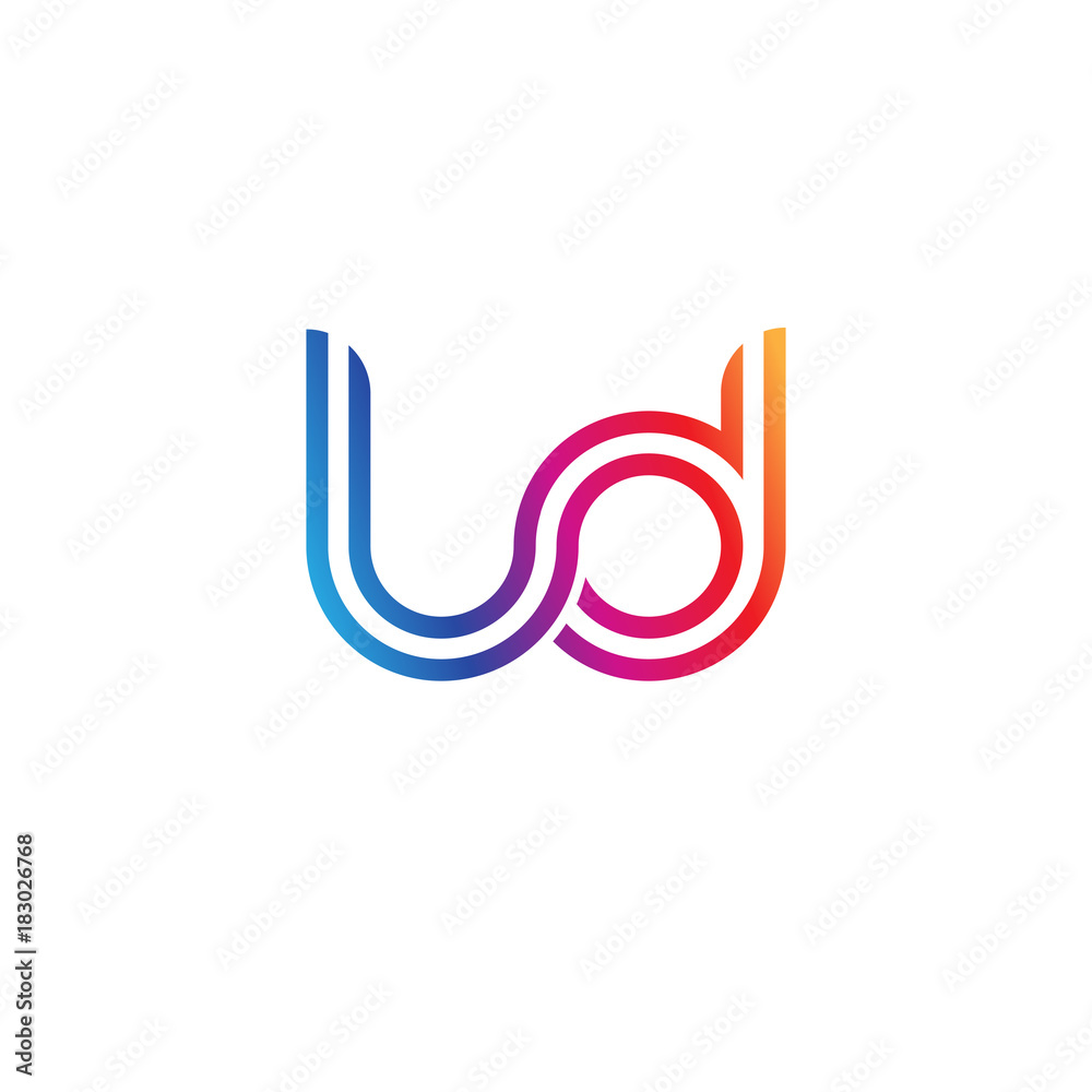 Initial lowercase letter ld, linked outline rounded logo, colorful vibrant gradient color Initial lowercase letter ld, linked outline rounded logo, colorful vibrant gradient color