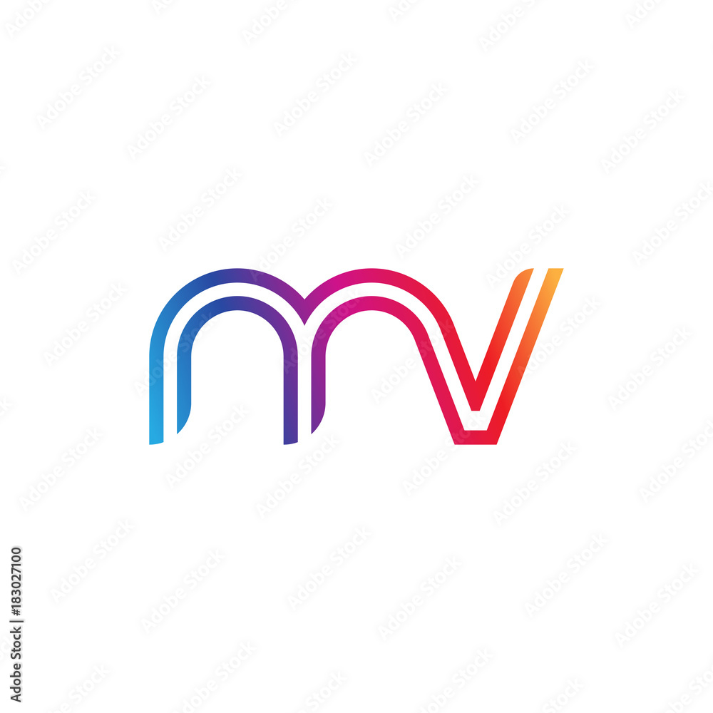 Initial lowercase letter mv, linked outline rounded logo, colorful vibrant gradient color Initial lowercase letter mv, linked outline rounded logo, colorful vibrant gradient color