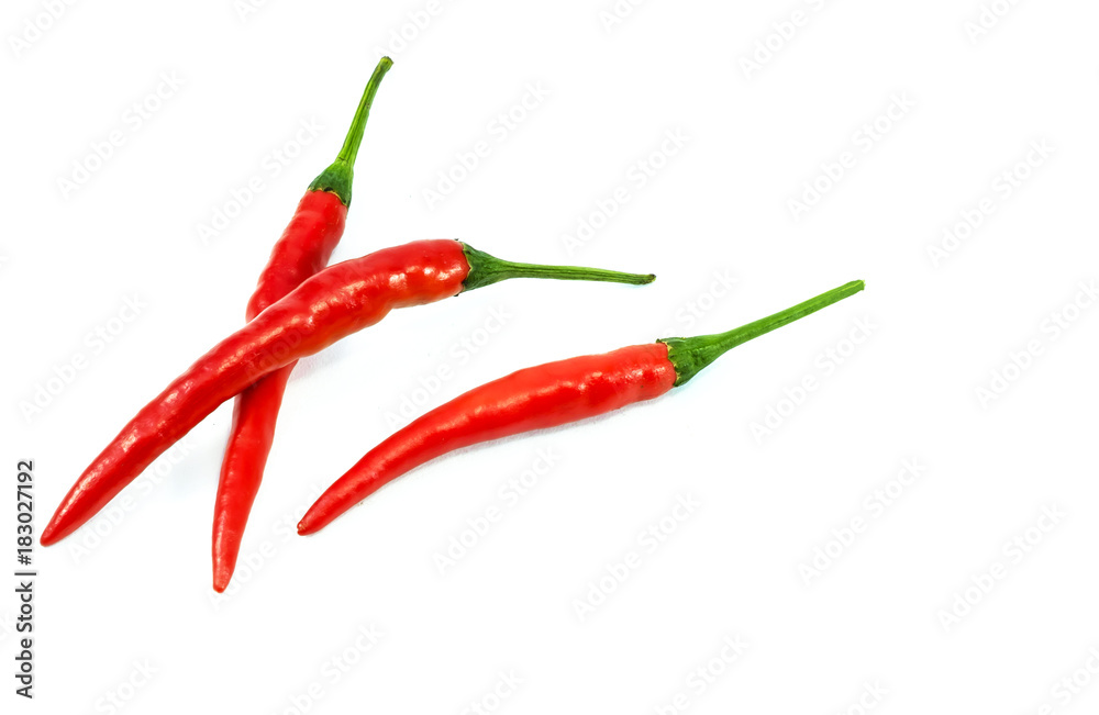 Fresh chili red peppers isolated on a white background.