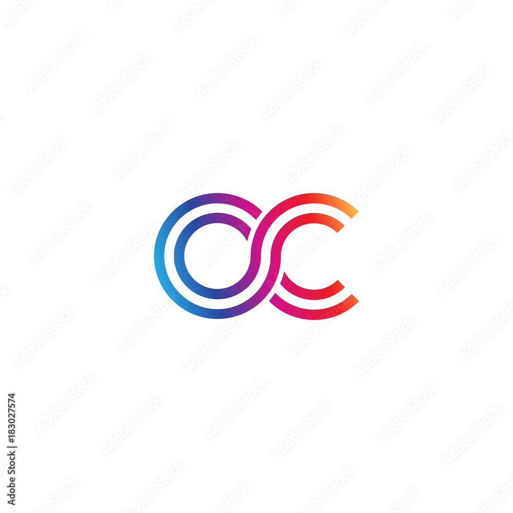 Initial lowercase letter oc, linked outline rounded logo, colorful vibrant gradient color