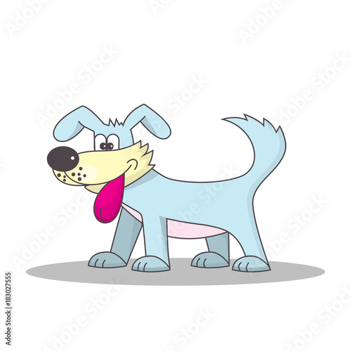Funny dog with tongue out standing on four paws - vector image