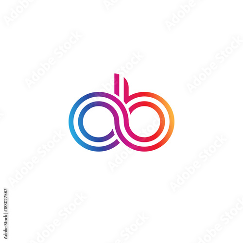 Initial lowercase letter ob, linked outline rounded logo, colorful vibrant gradient color