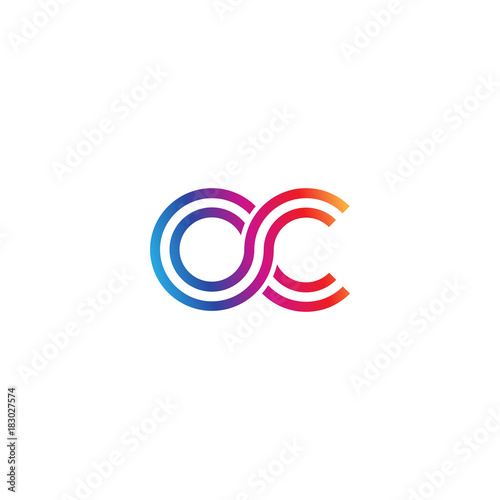 Initial lowercase letter oc, linked outline rounded logo, colorful vibrant gradient color