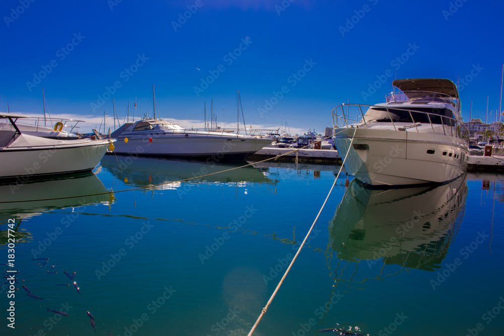 Naklejka premium Port. Port of Puerto Banus, Marbella, Costa del Sol, Andalusia, Spain. Picture taken – 21 november 2017.