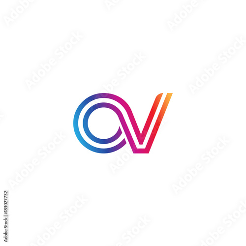 Initial lowercase letter ov, linked outline rounded logo, colorful vibrant gradient color