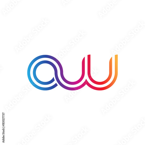Initial lowercase letter ow, linked outline rounded logo, colorful vibrant gradient color