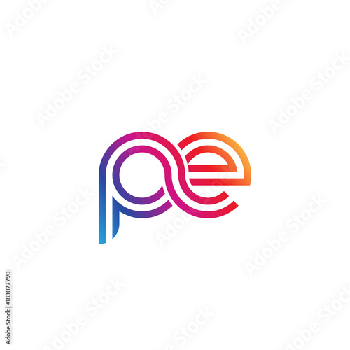 Initial lowercase letter pe, linked outline rounded logo, colorful vibrant gradient color