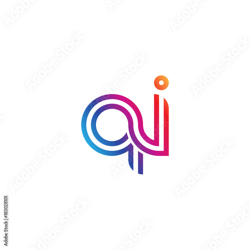Initial lowercase letter qi, linked outline rounded logo, colorful vibrant gradient color
