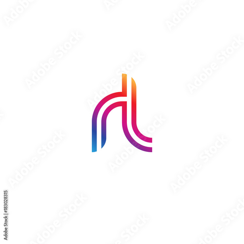 Initial lowercase letter rl, linked outline rounded logo, colorful vibrant gradient color