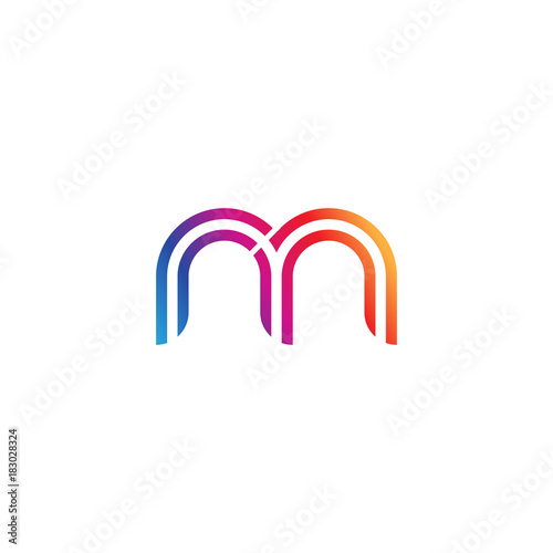 Initial lowercase letter rm, mr, linked outline rounded logo, colorful vibrant gradient color
