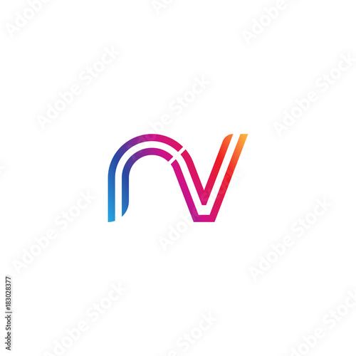 Initial lowercase letter rv, linked outline rounded logo, colorful vibrant gradient color