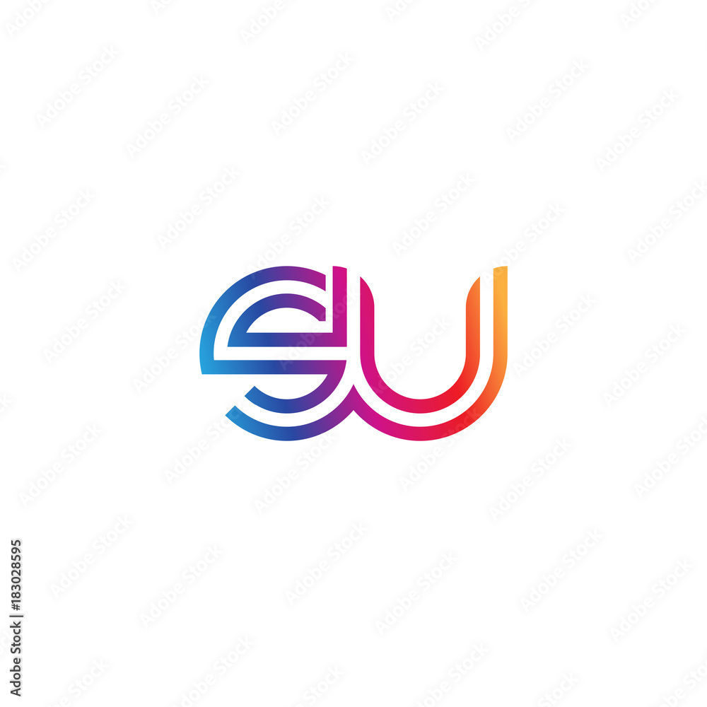 Initial lowercase letter su, linked outline rounded logo, colorful vibrant gradient color